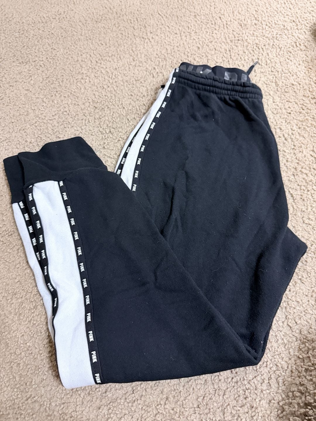 Pink Victoria's Secret sweatpants size M black side stripe 4