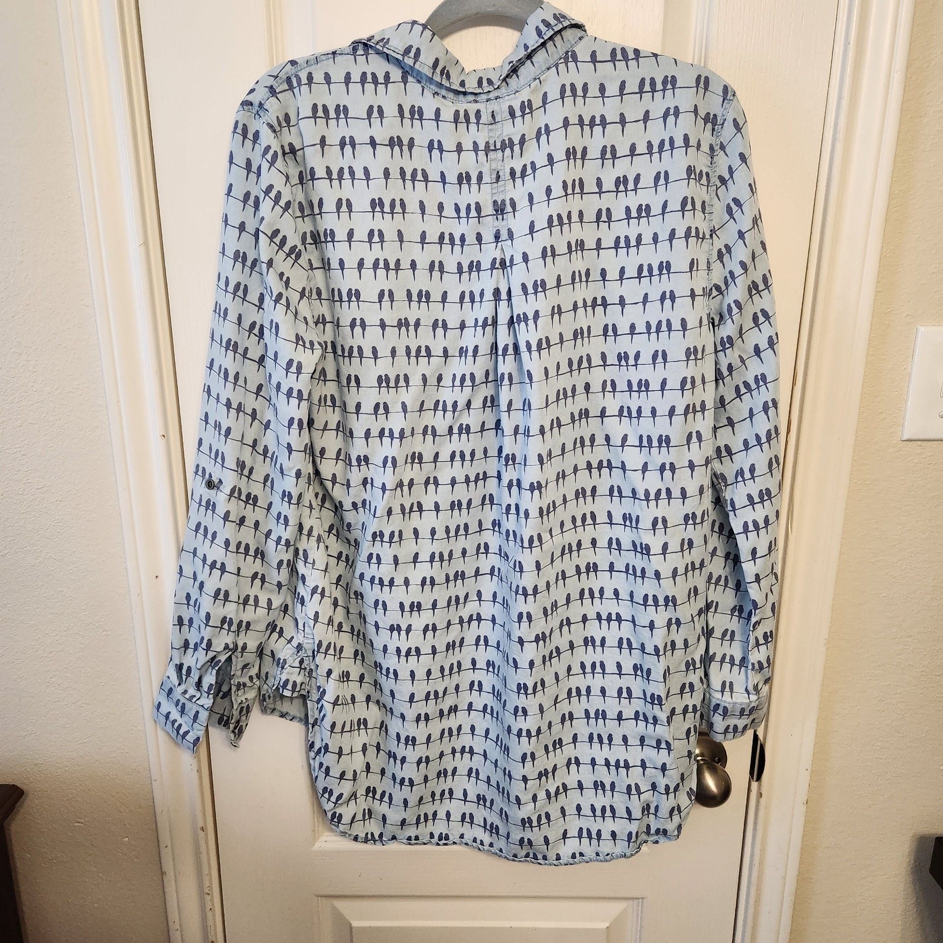 Soft material plus size Bird Print Shirt button up 7