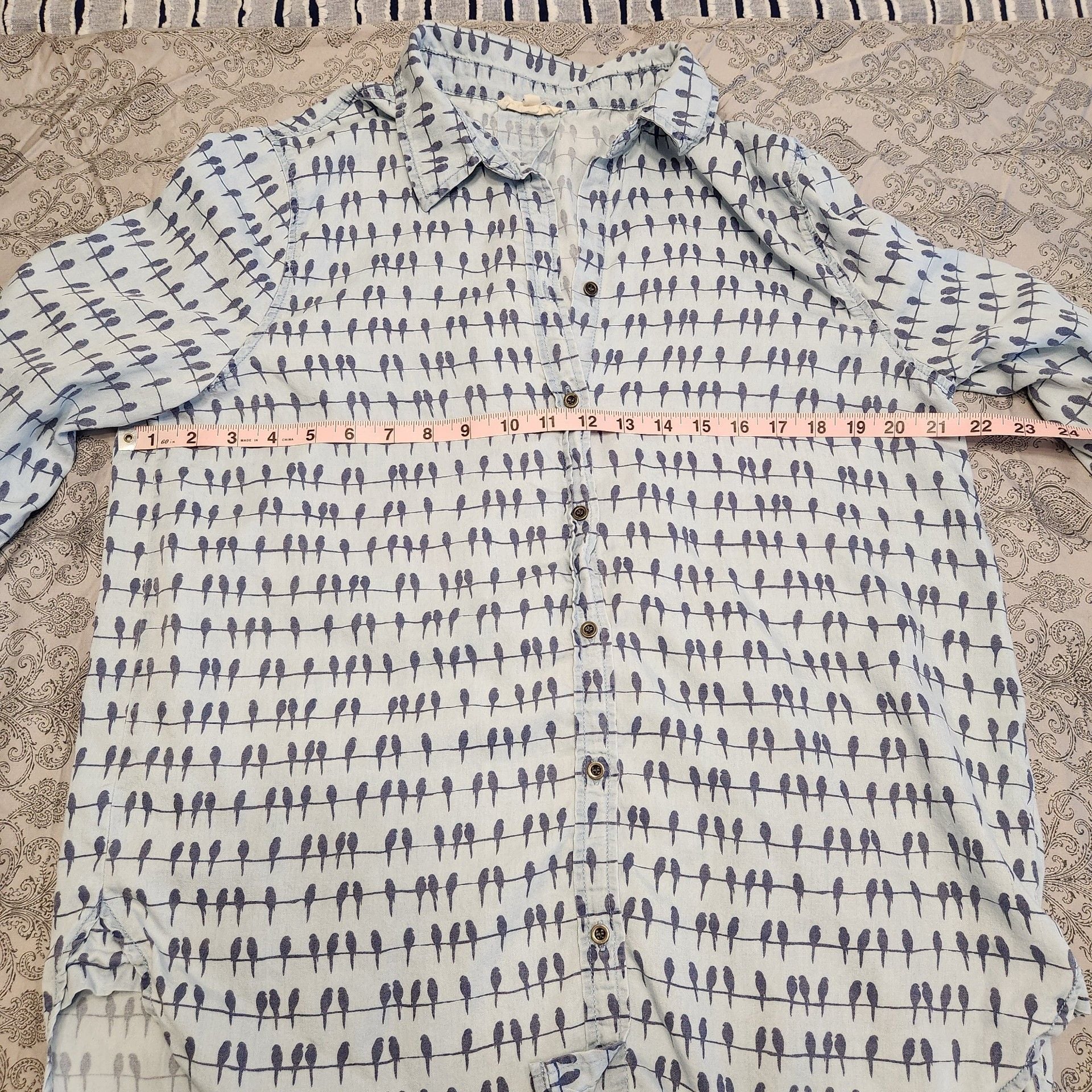 Soft material plus size Bird Print Shirt button up 8