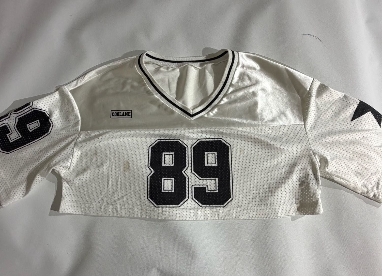 SHEIN White Mesh Graphic Football Jersey Crop Top Size XS 2 2