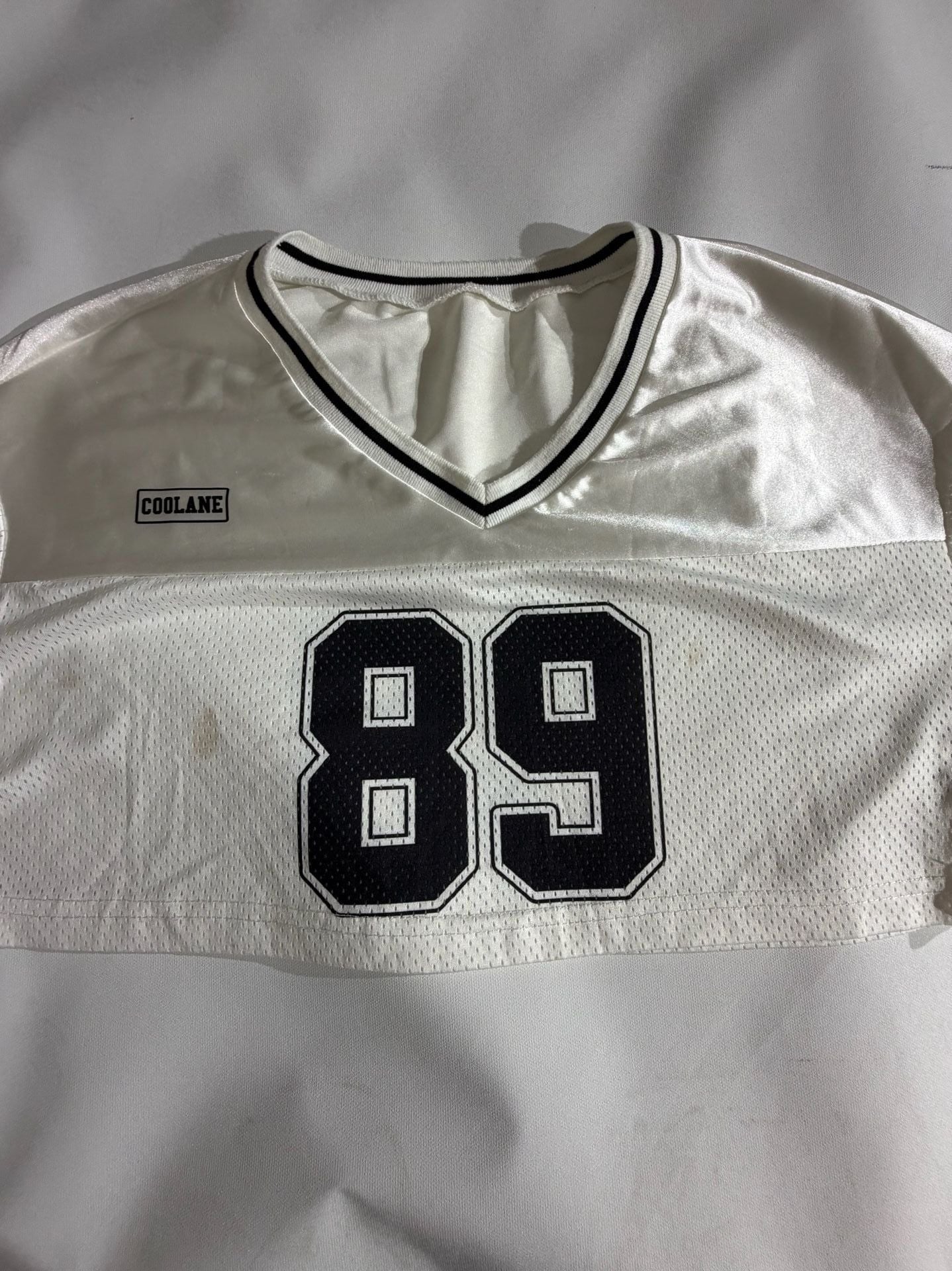 SHEIN White Mesh Graphic Football Jersey Crop Top Size XS 2 3