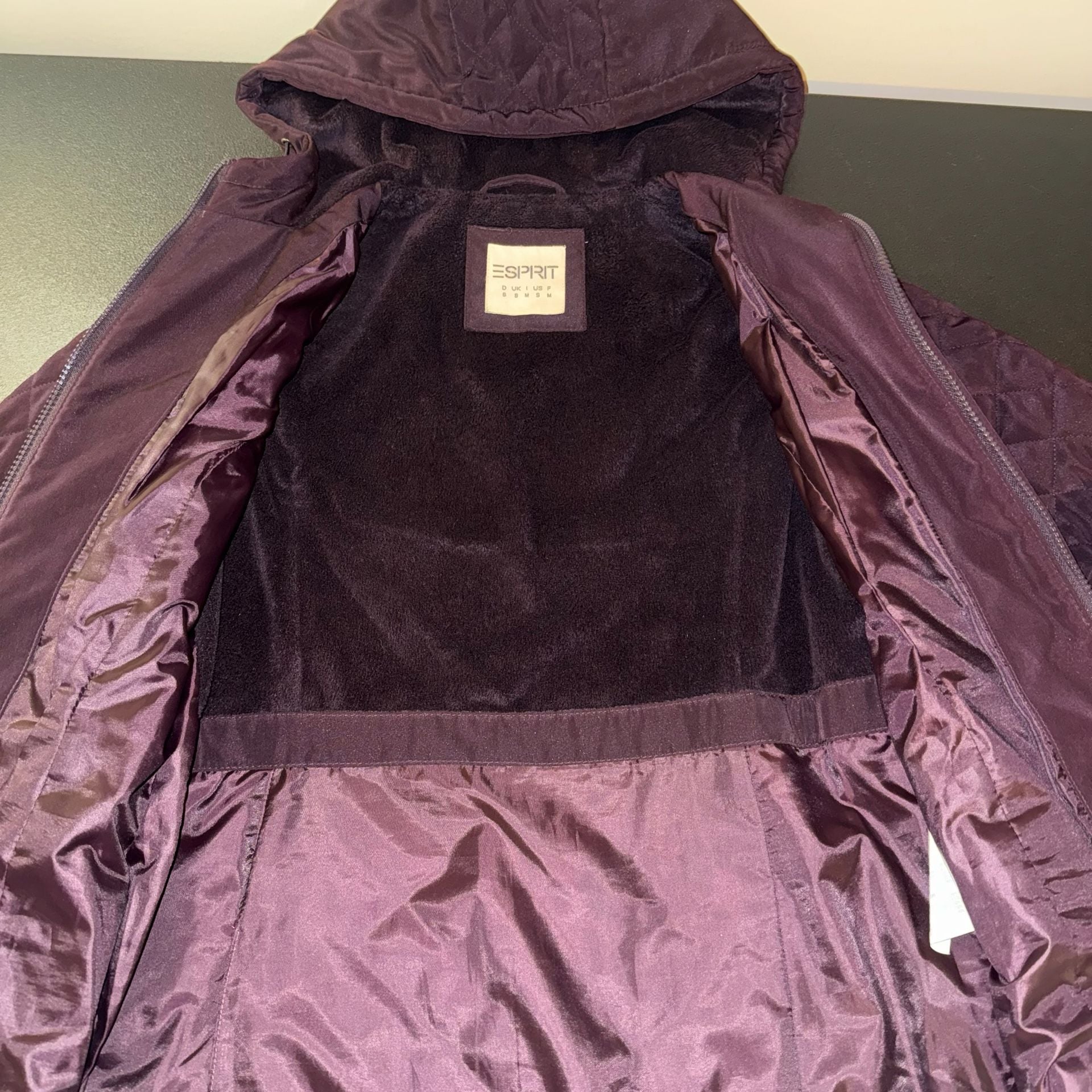 Vintage Y2K Esprit Quilted Hooded Jacket Women’s Plum-S 5