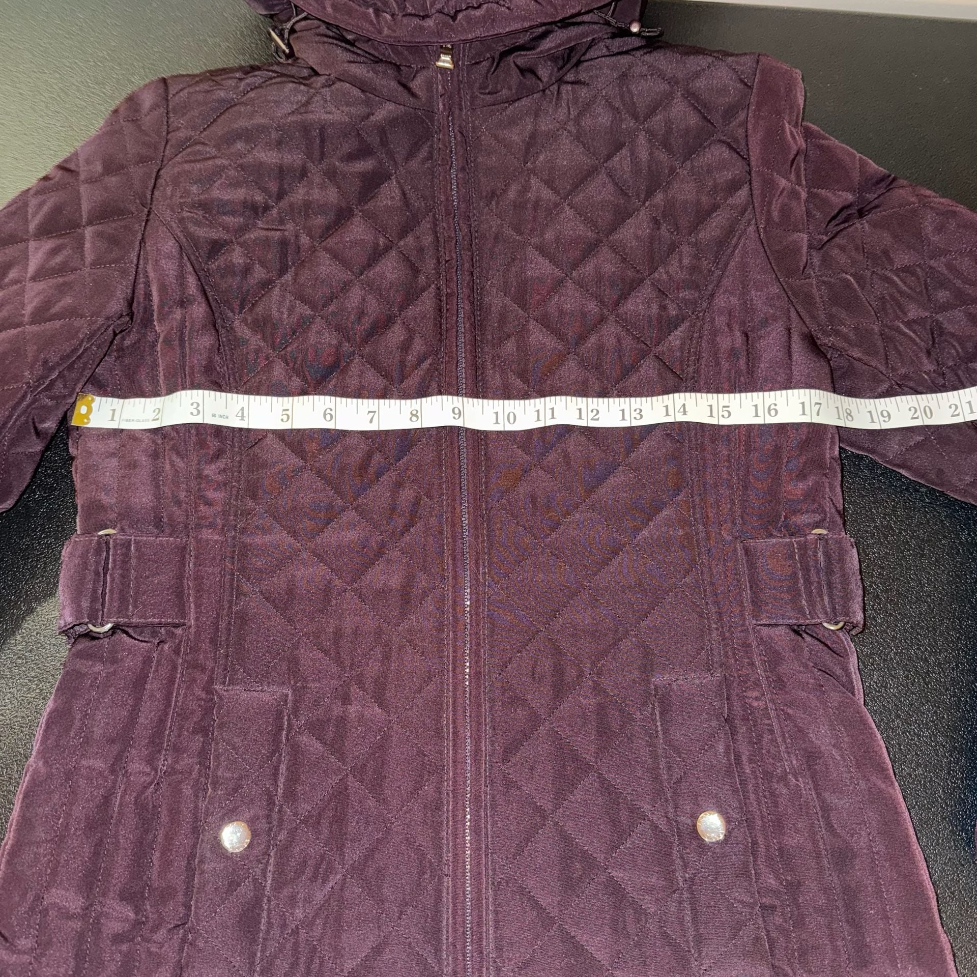 Vintage Y2K Esprit Quilted Hooded Jacket Women’s Plum-S 6
