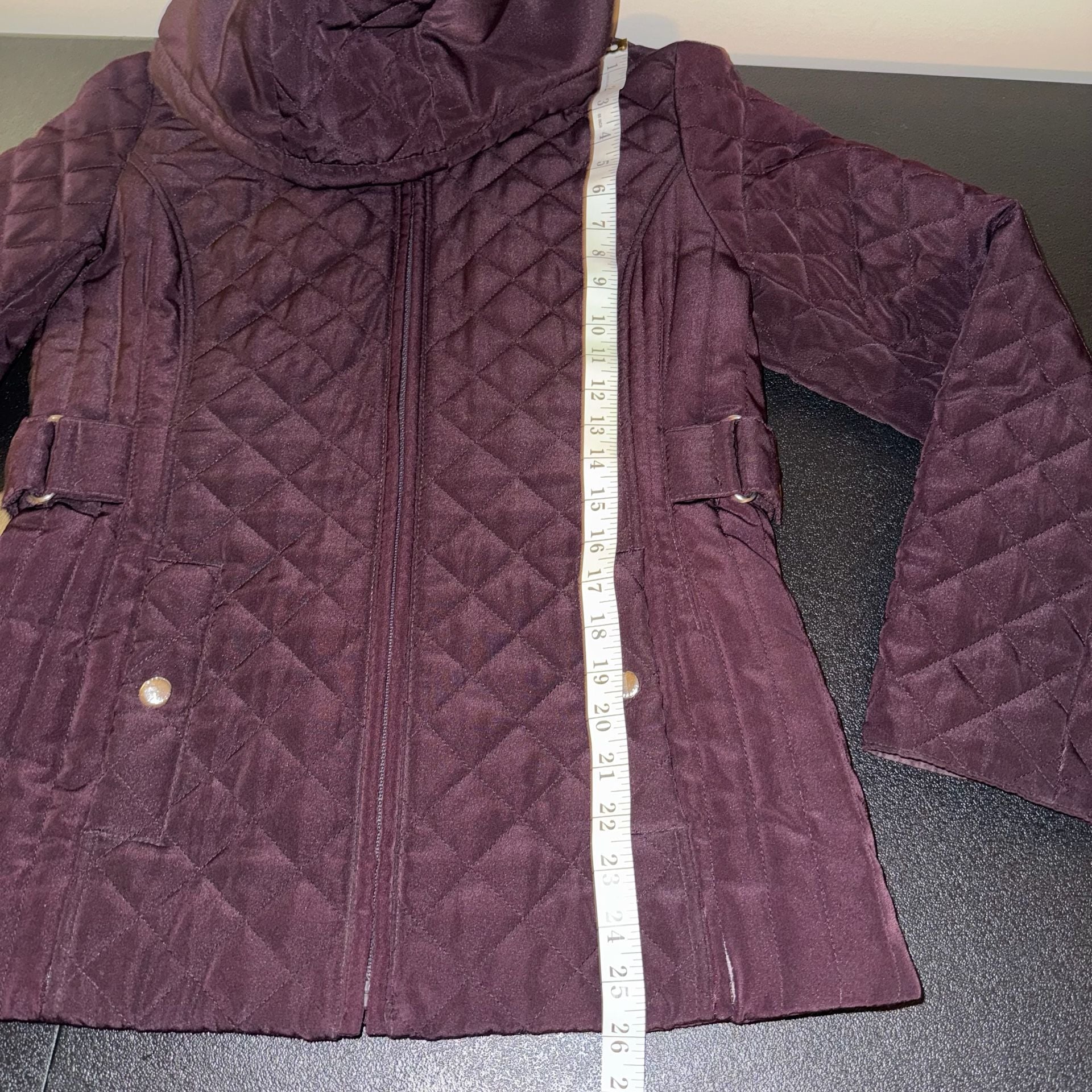 Vintage Y2K Esprit Quilted Hooded Jacket Women’s Plum-S 7