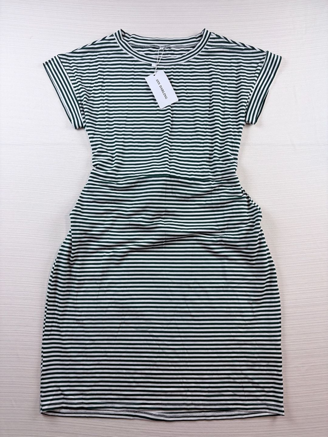 Ann Darling Striped Dress Size L Green White Short Sleeve T-Shirt Dress 2