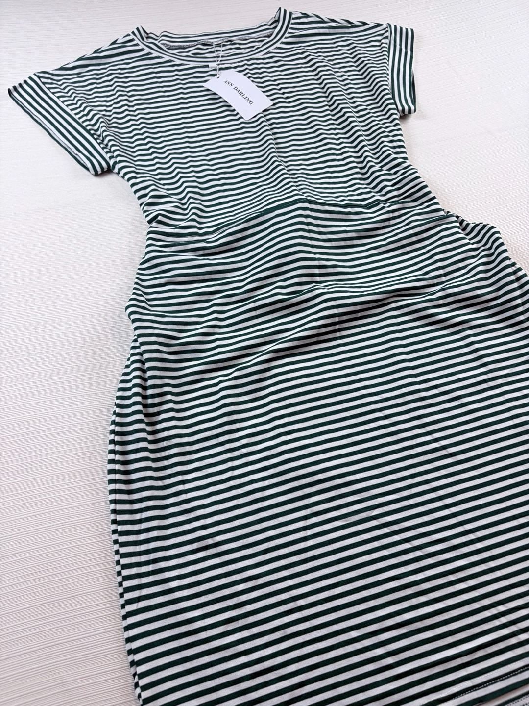 Ann Darling Striped Dress Size L Green White Short Sleeve T-Shirt Dress 3