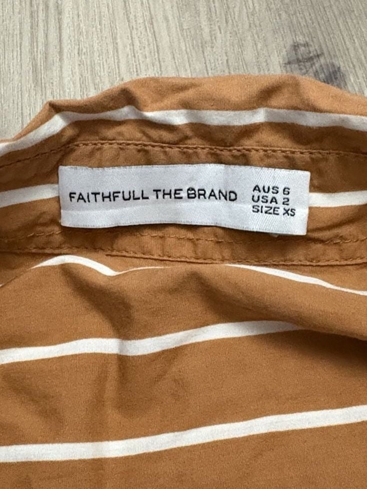 Faithfull The Brand Daija Button Down Maya Striped Shirt Size XS Brown 4