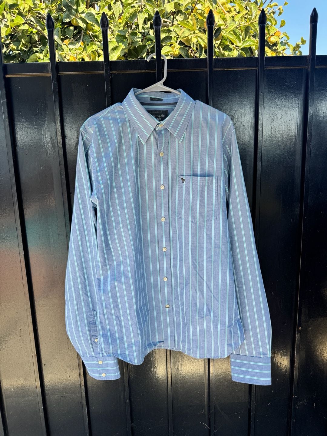 Abercrombie & Fitch Muscle Button Down Shirt Size XXL Blue Striped 2
