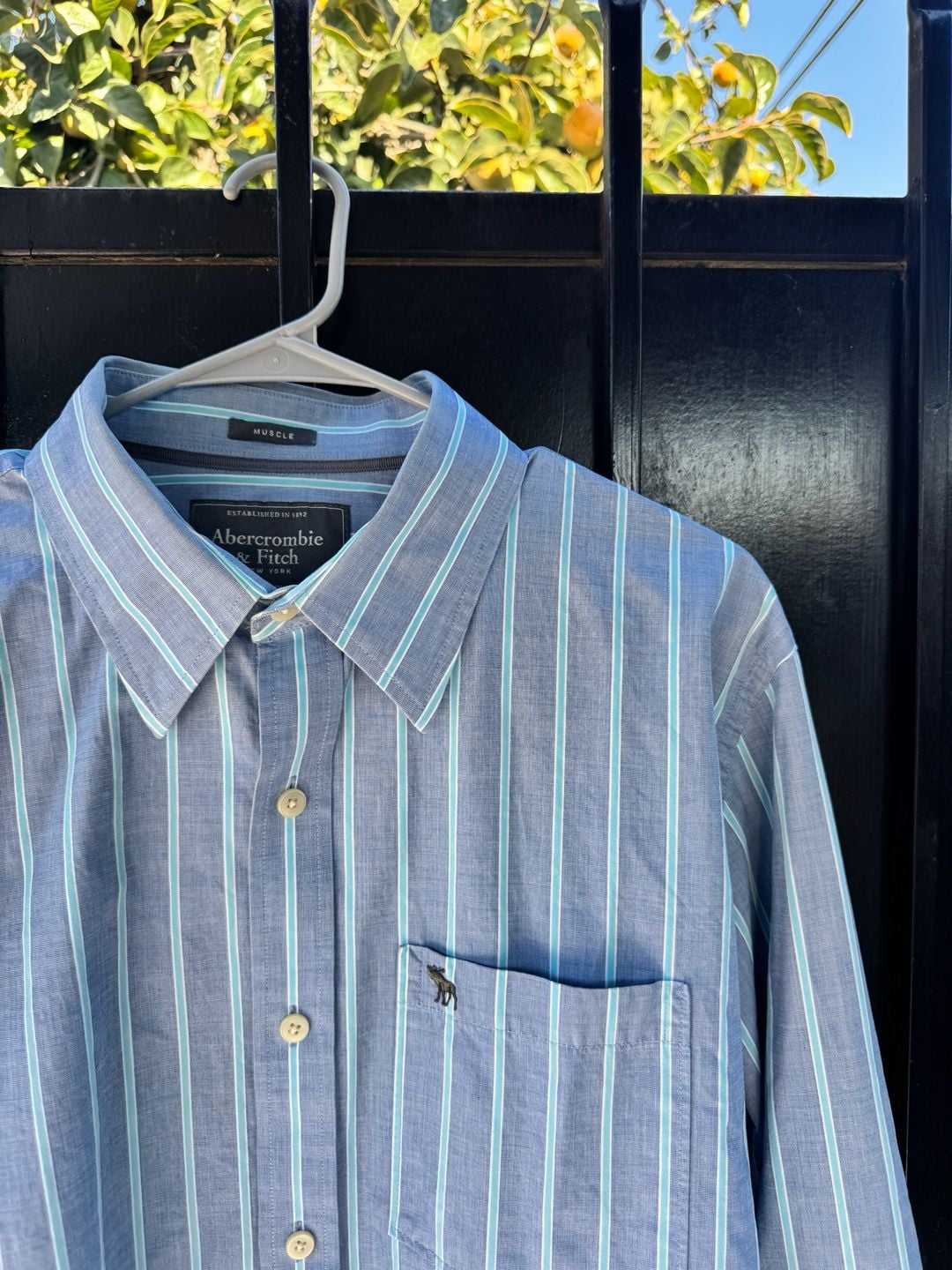 Abercrombie & Fitch Muscle Button Down Shirt Size XXL Blue Striped 3