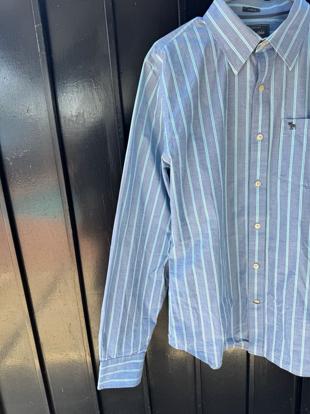 Abercrombie & Fitch Muscle Button Down Shirt Size XXL Blue Striped 4