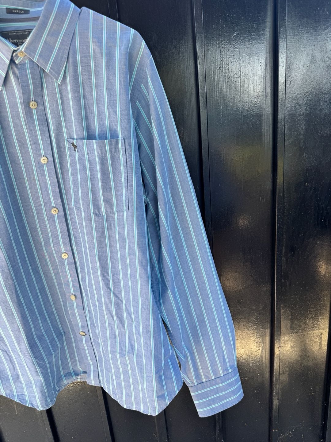 Abercrombie & Fitch Muscle Button Down Shirt Size XXL Blue Striped 5