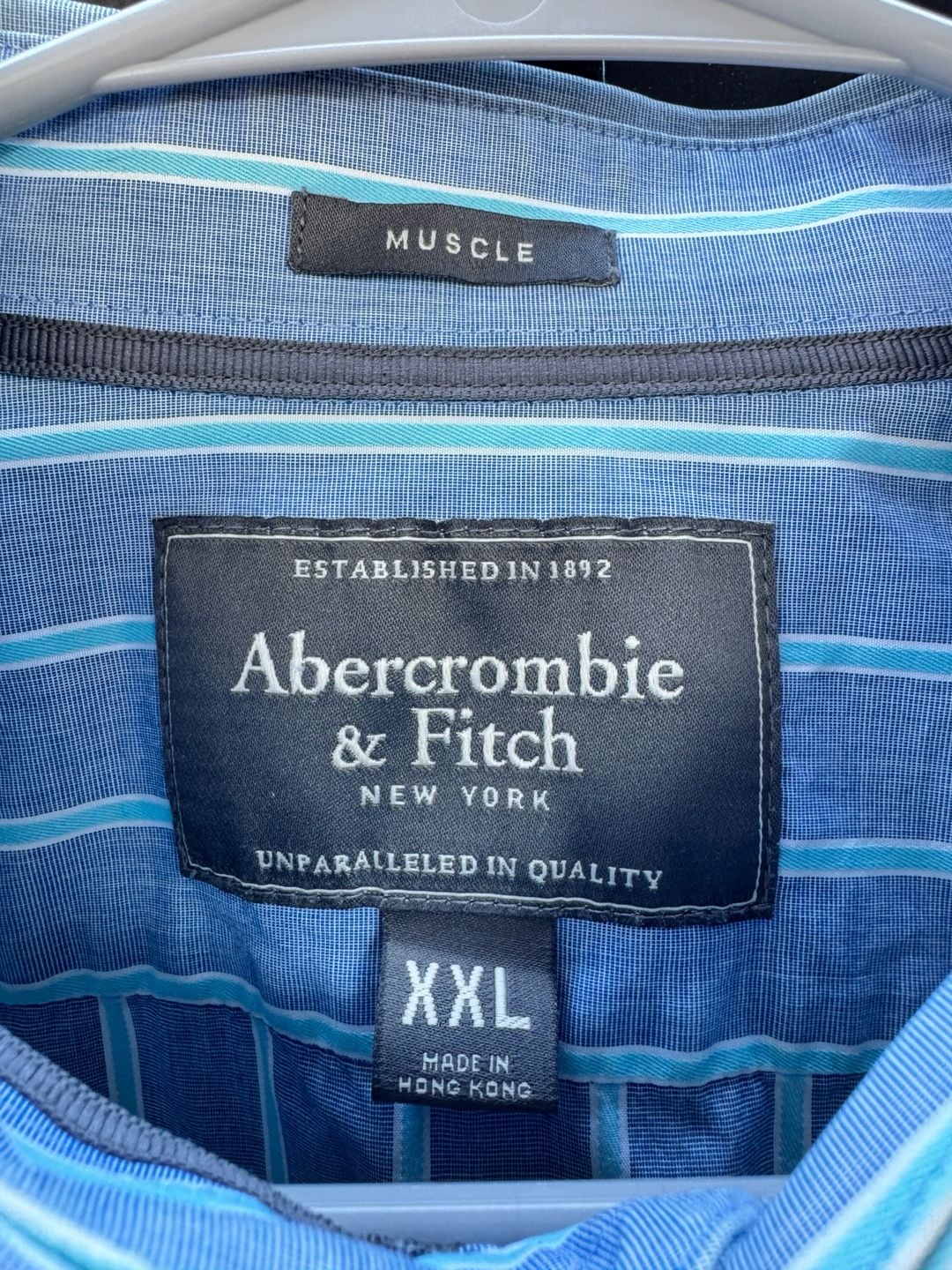 Abercrombie & Fitch Muscle Button Down Shirt Size XXL Blue Striped 6