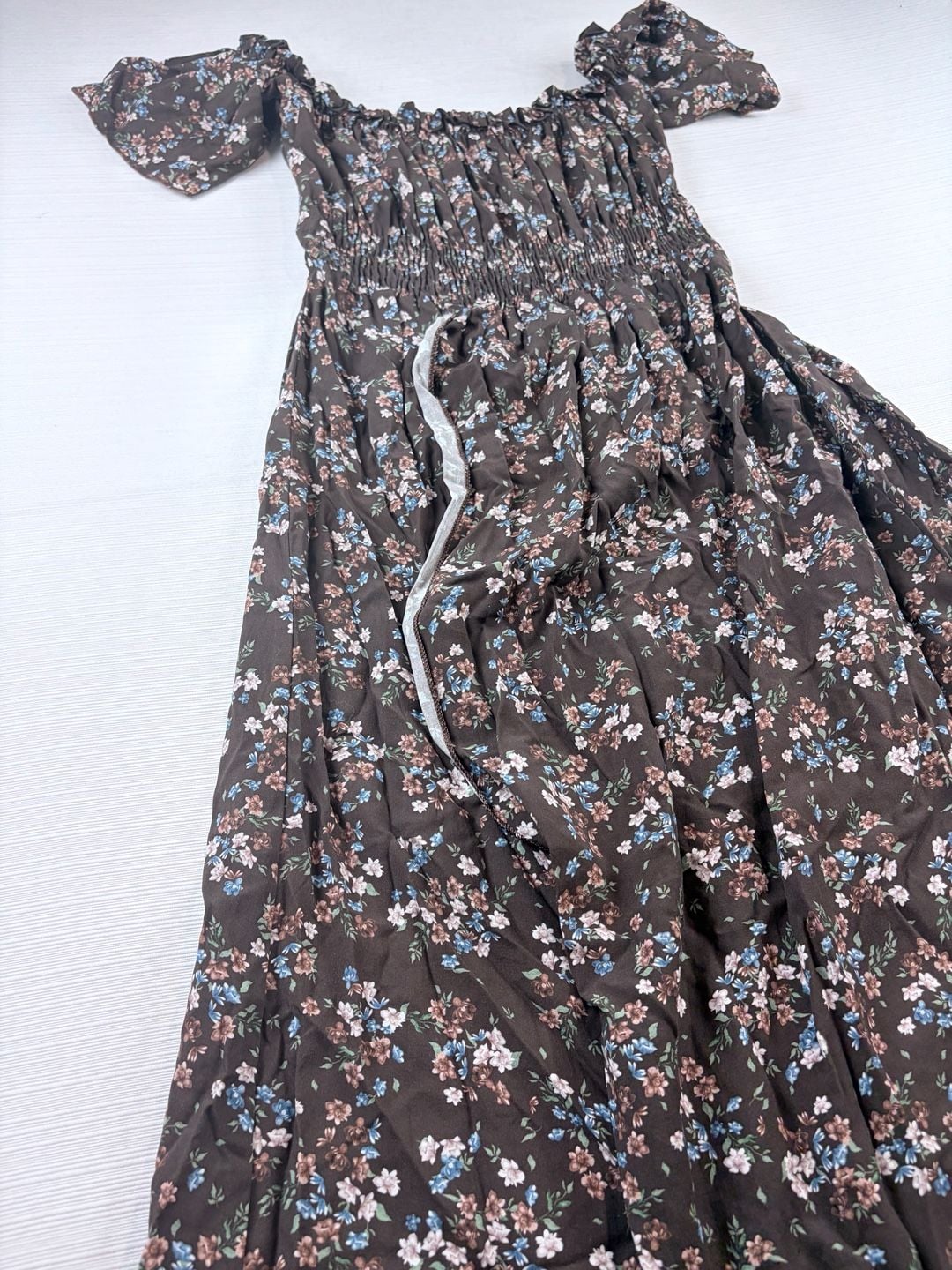 Made In Italy Floral Maxi Dress Brown Off Shoulder Size M 3