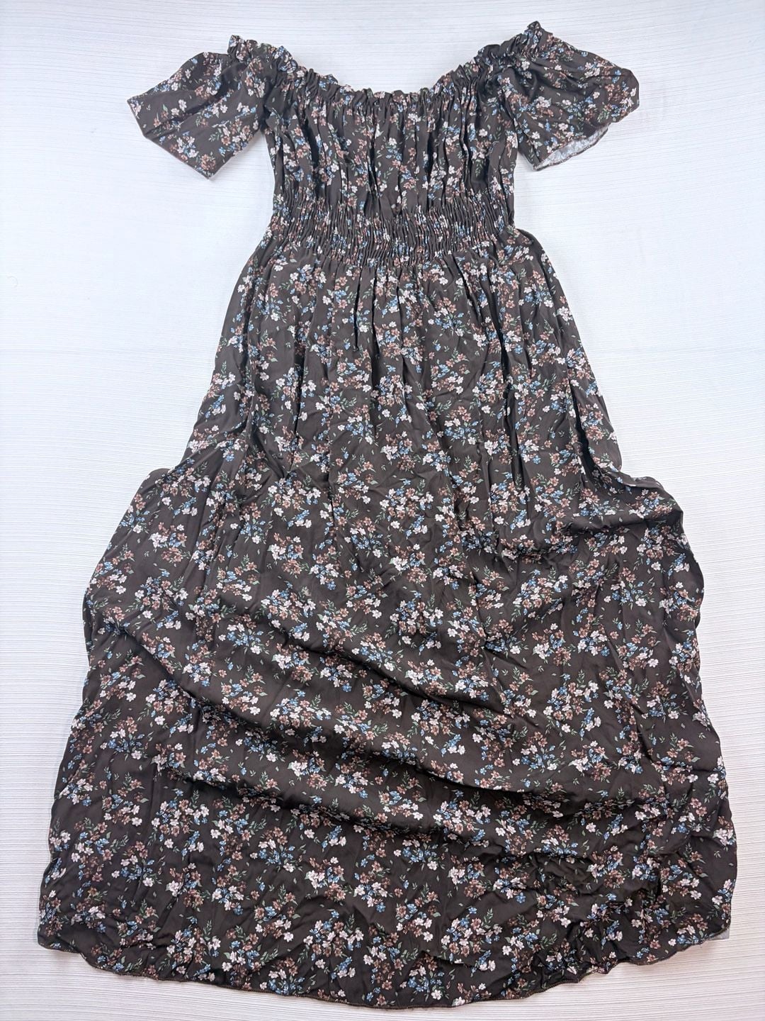 Made In Italy Floral Maxi Dress Brown Off Shoulder Size M 5