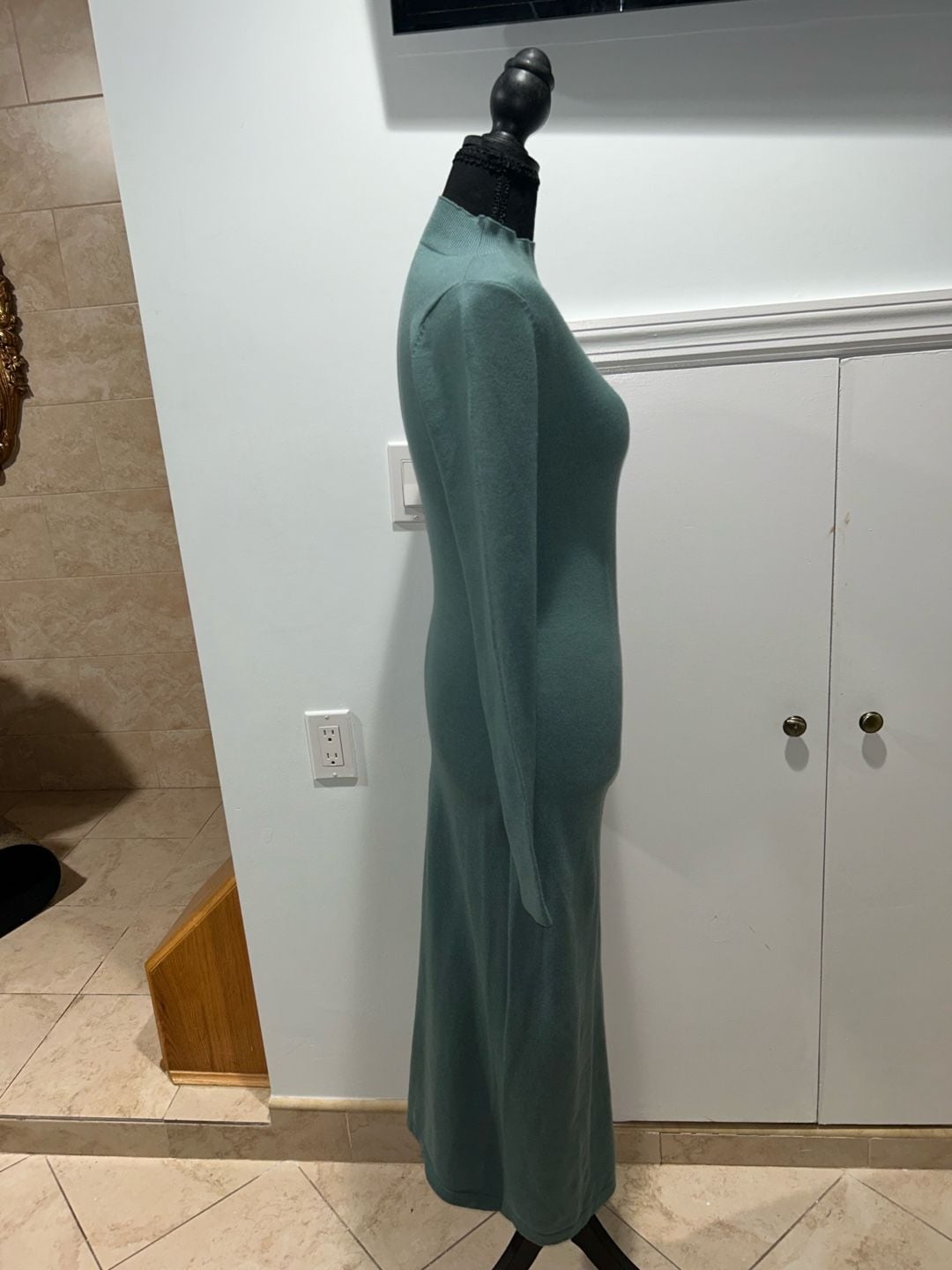 SHEIN Mock Neck Sweater Dress Size M Green Long Sleeve Midi 3