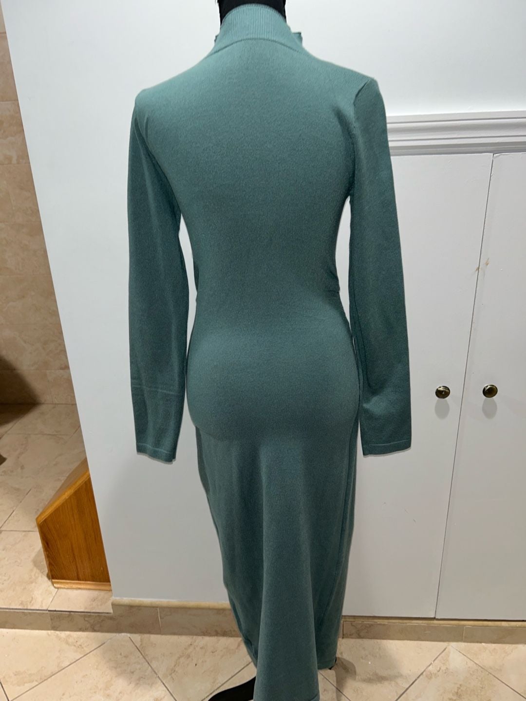 SHEIN Mock Neck Sweater Dress Size M Green Long Sleeve Midi 4