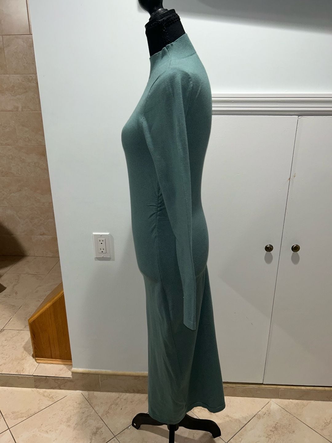 SHEIN Mock Neck Sweater Dress Size M Green Long Sleeve Midi 5