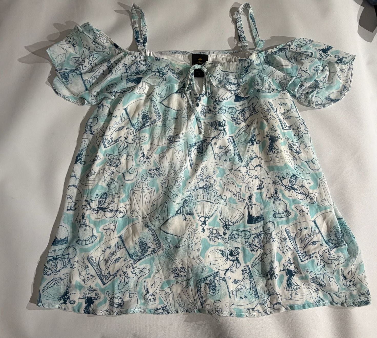 Disney Princess Cinderella Blue White Cold Shoulder Top Size 2 1