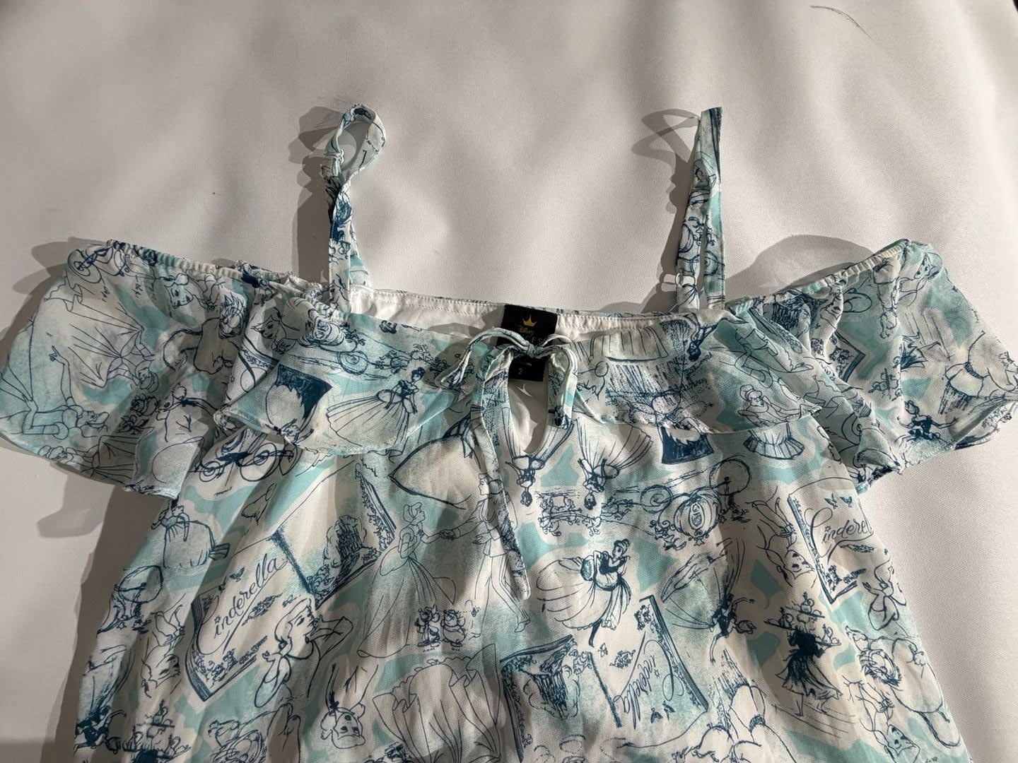 Disney Princess Cinderella Blue White Cold Shoulder Top Size 2 7