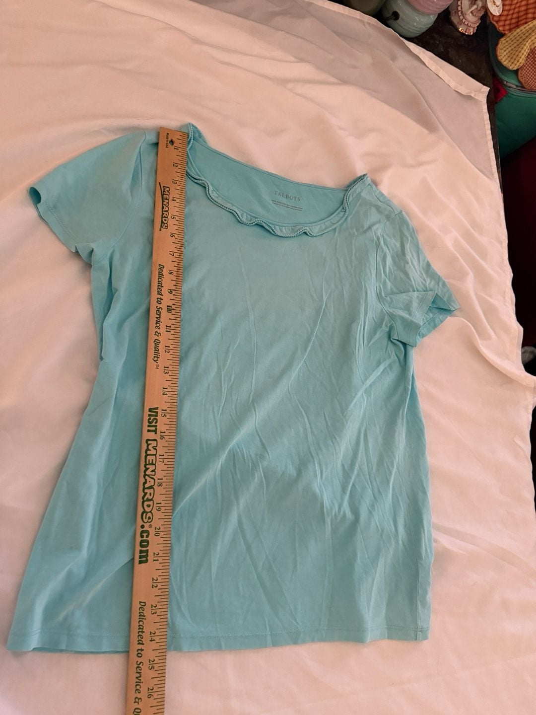 Talbots Scallop Neck T-Shirt Size L Light Blue Cotton Short Sleeve 8