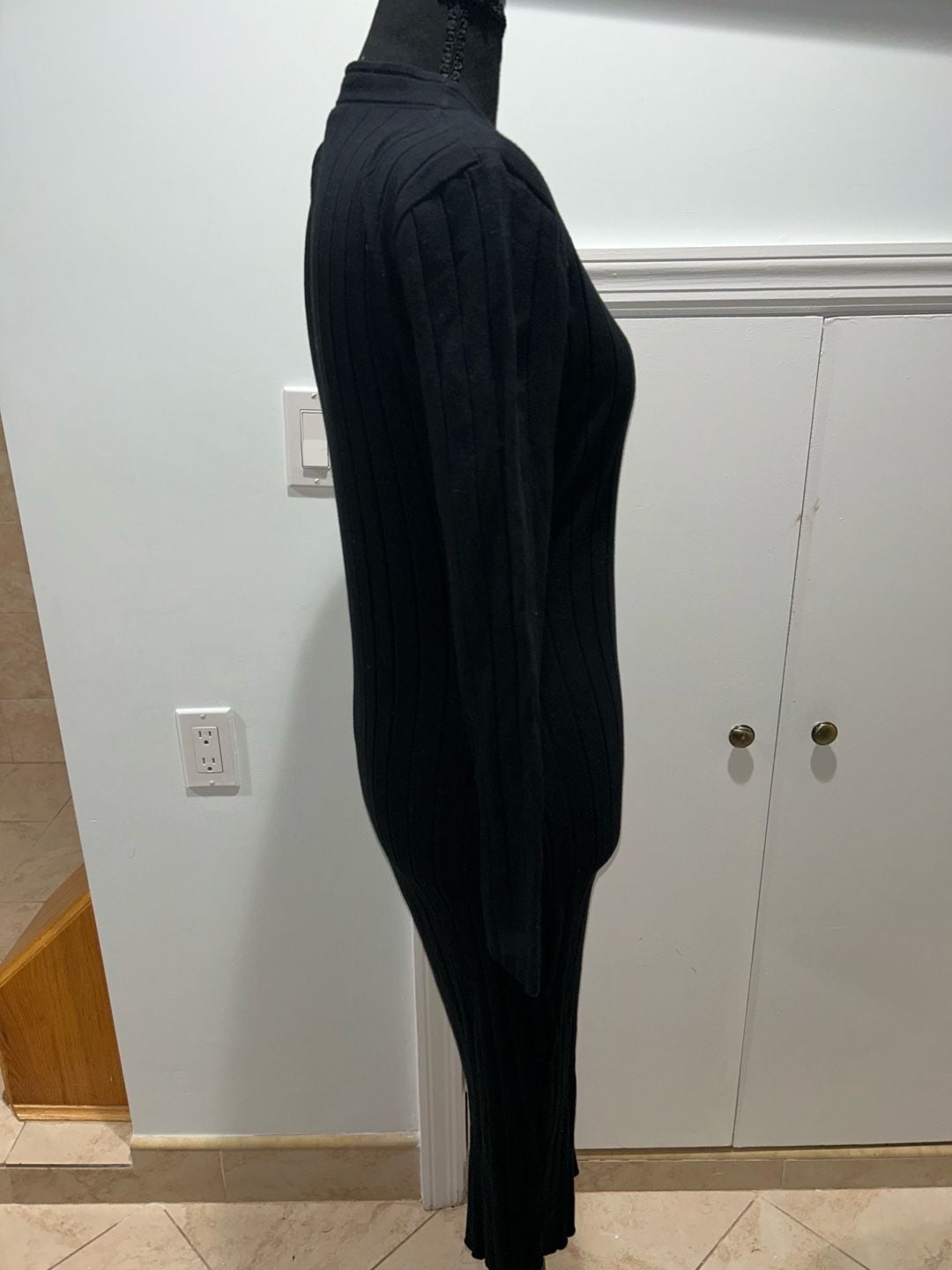 Zara Ribbed Knit Midi Dress Size S Black Gold Buttons Long Sleeve 4