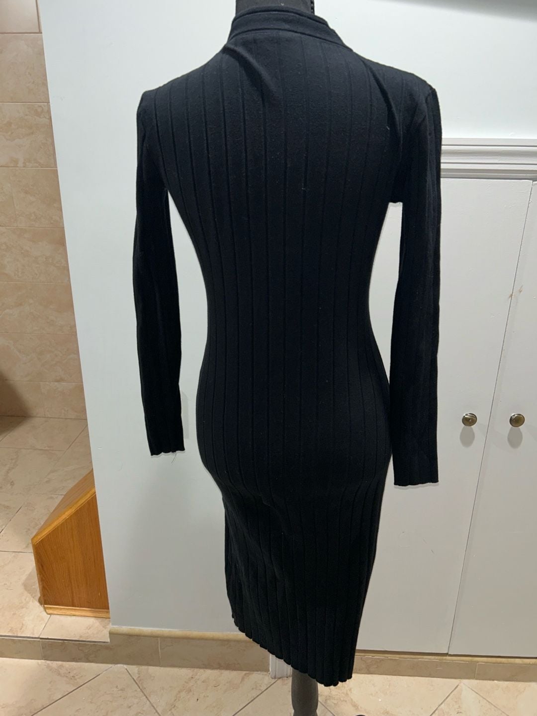 Zara Ribbed Knit Midi Dress Size S Black Gold Buttons Long Sleeve 5