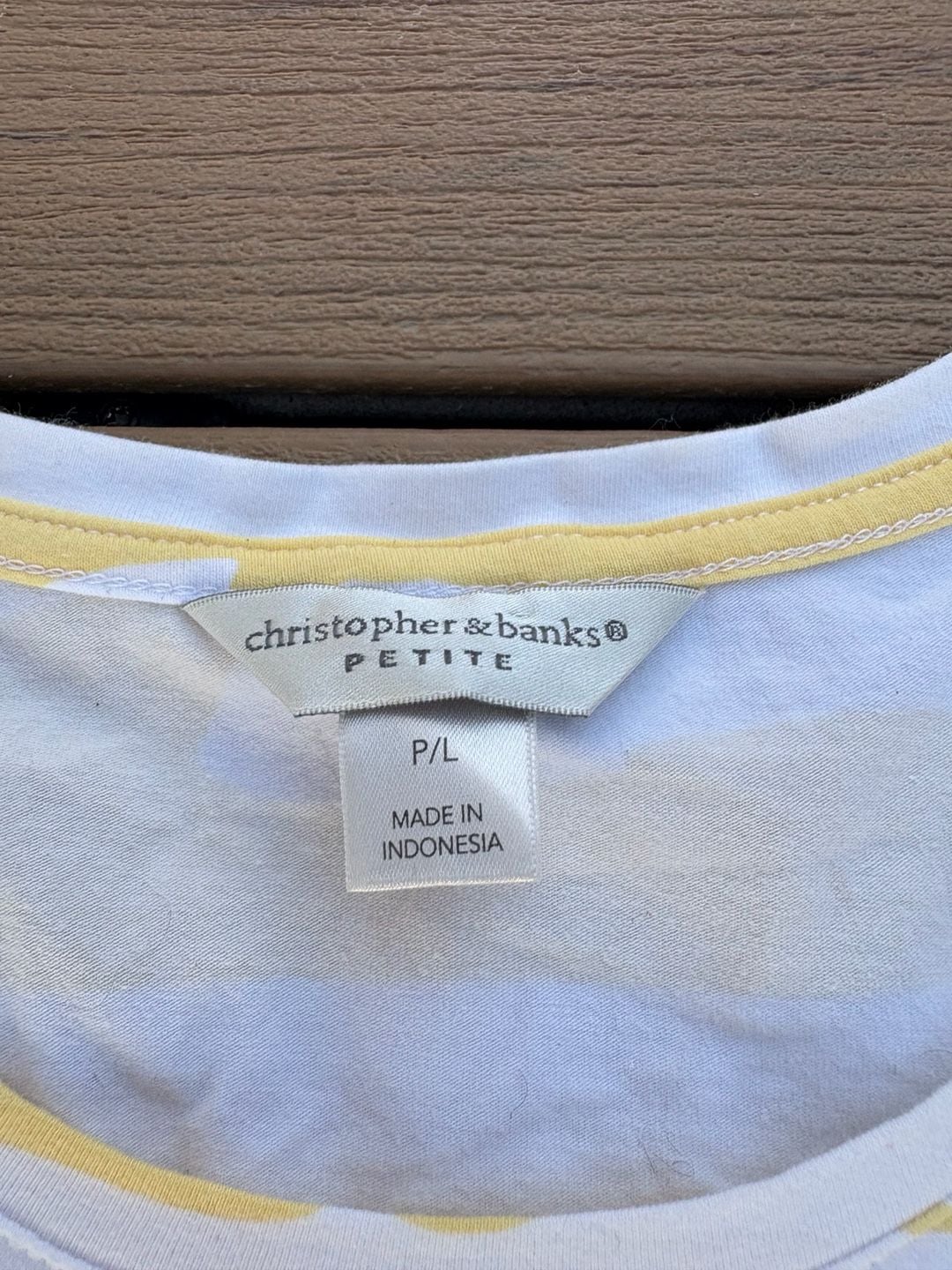 Christopher & Banks T-Shirt Size P/L Yellow White Floral 3/4 Sleeve 3