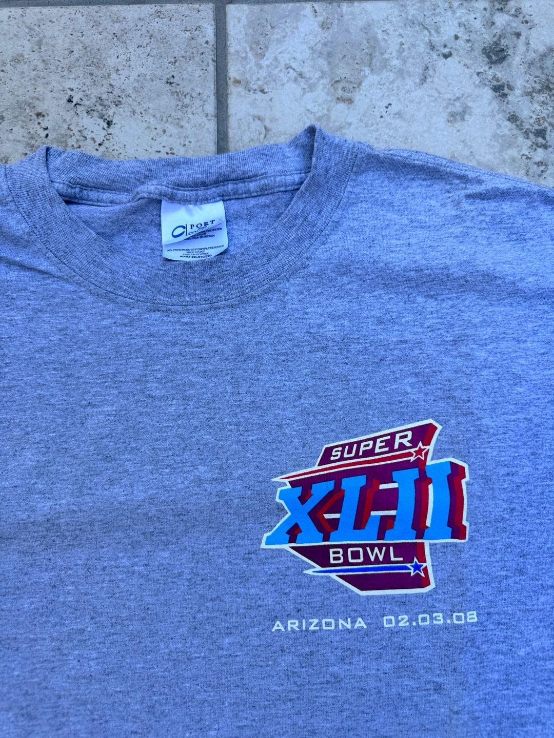 Port & Company Super Bowl XLII T-Shirt Size 2XL Grey Patriots Giants 4