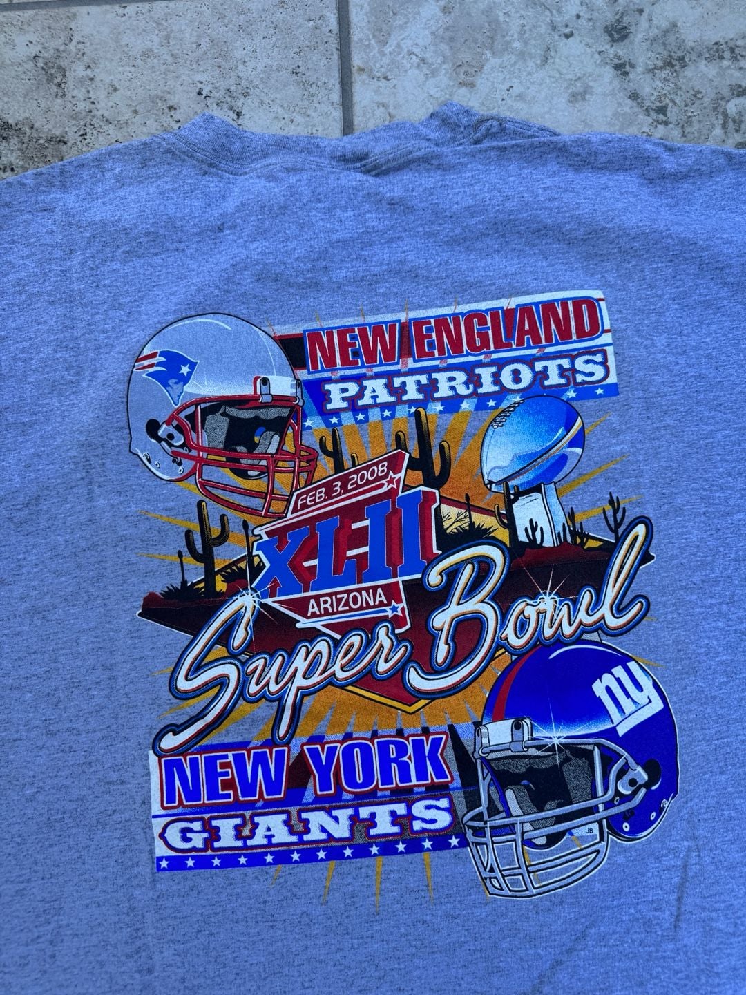 Port & Company Super Bowl XLII T-Shirt Size 2XL Grey Patriots Giants 6