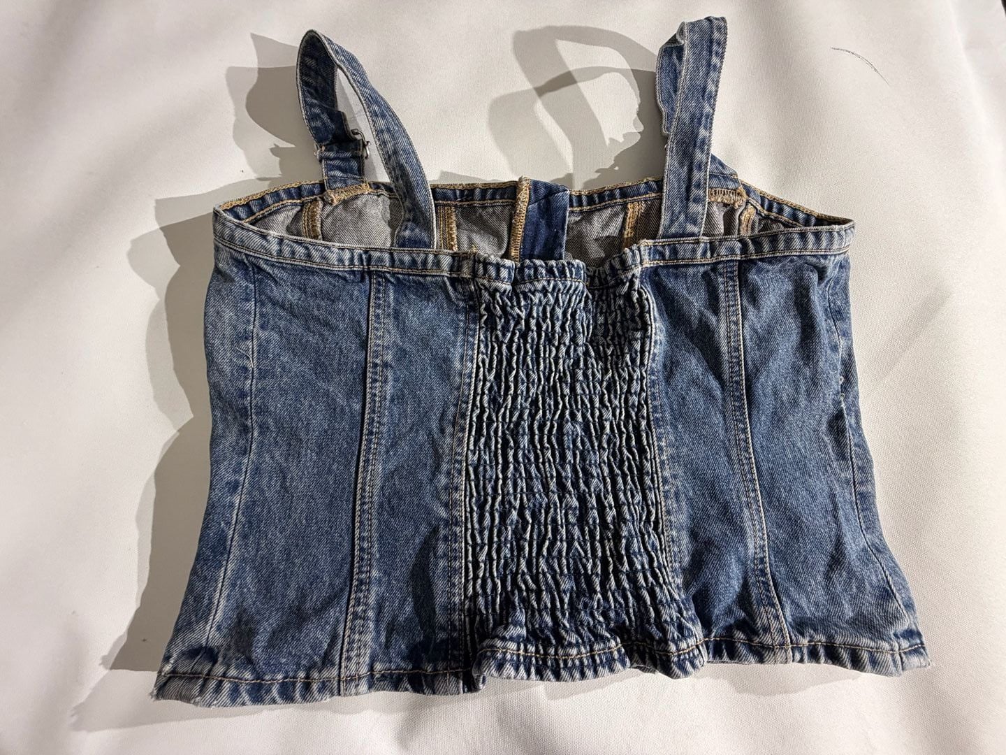 ZARA Denim Cargo Top Corset Buckle Straps Blue Size XL 3