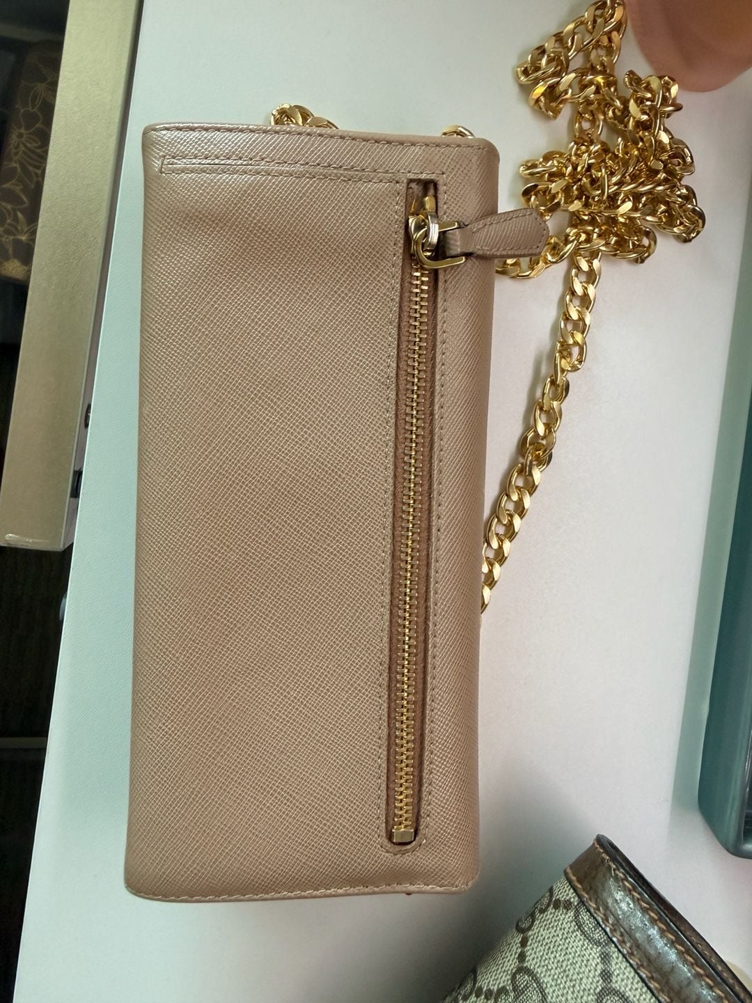 Prada Saffiano Fiocco Bow Long Wallet Chain Beige 5