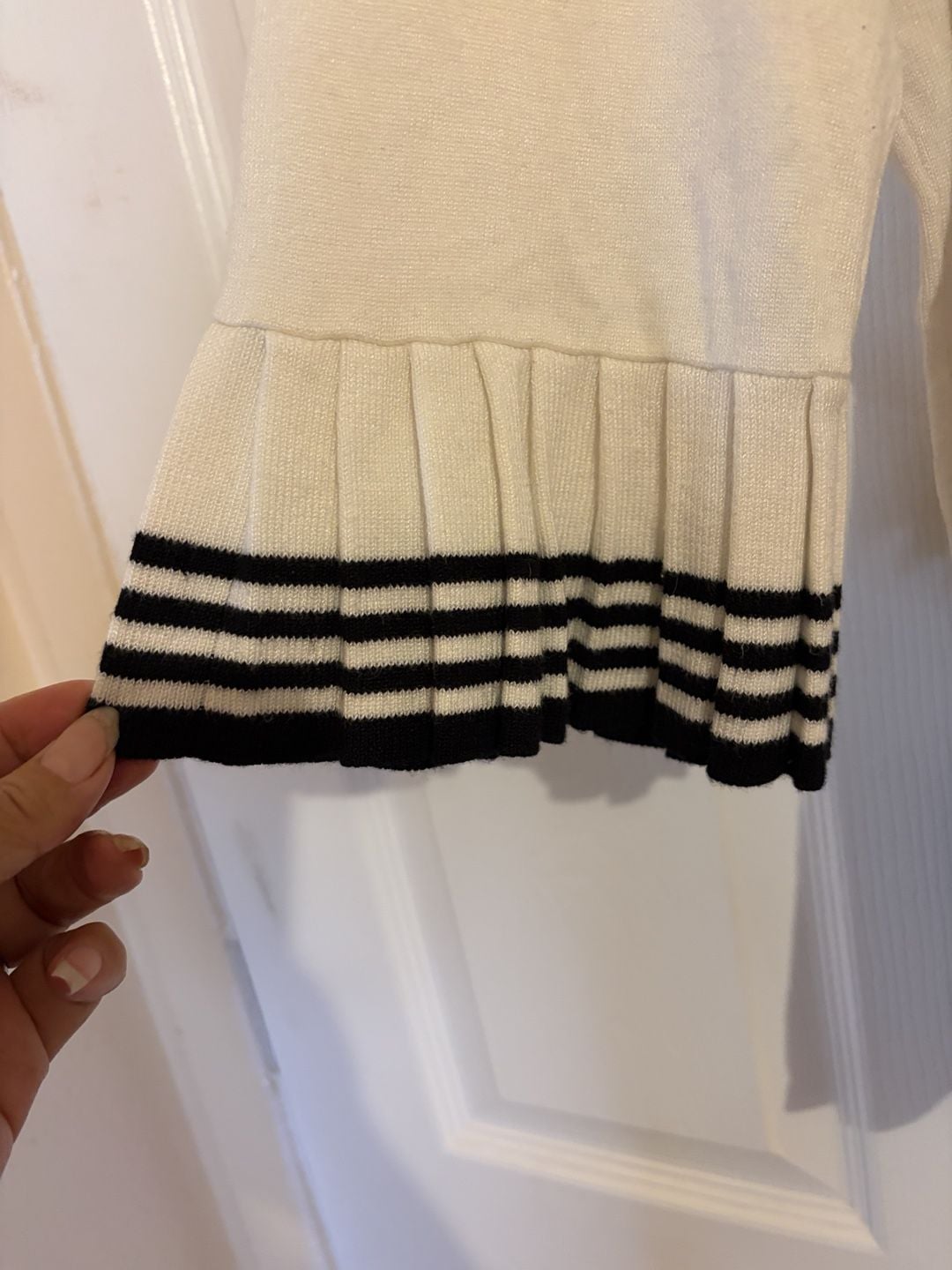 Investments Striped Sweater XL White Black Pleated Bell Sleeve Knit Top 4