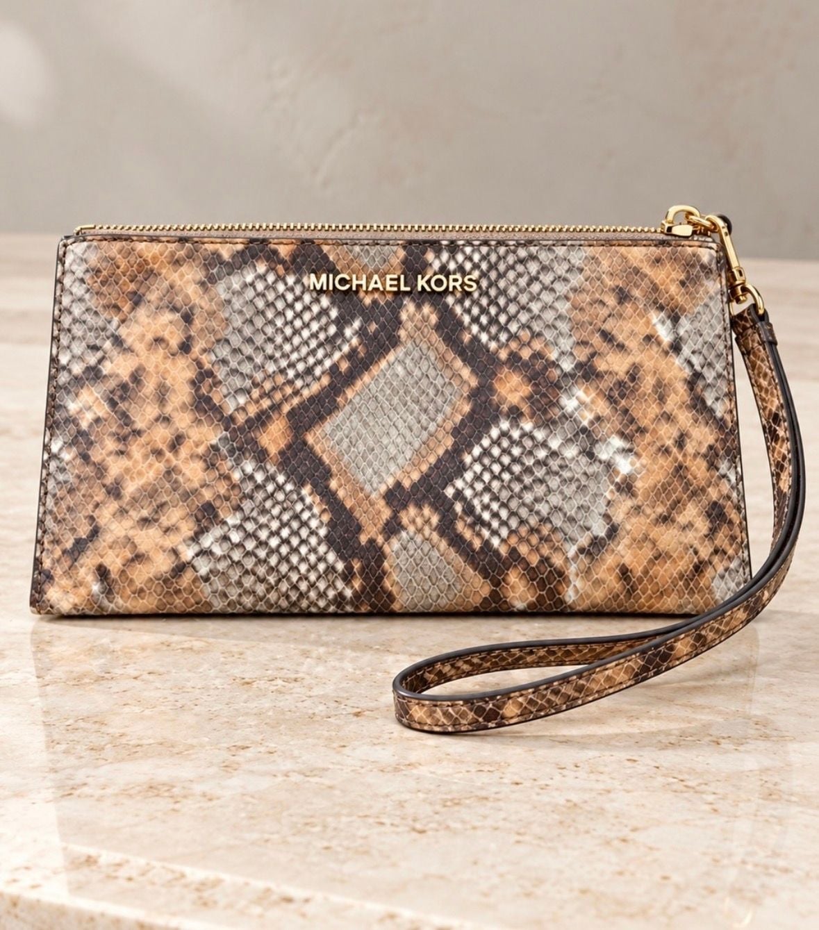 Michael Kors Jet Set Item Lg Zip Clutch Embossed Leather Peanut 3