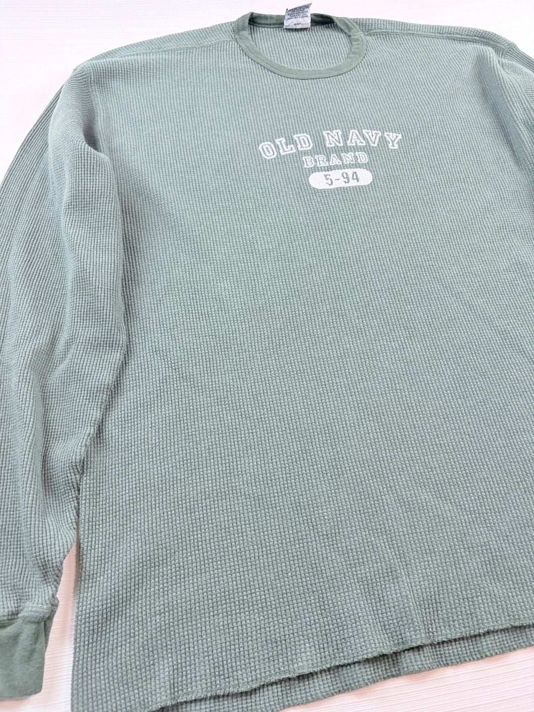 Vintage Old Navy Thermal Long Sleeve Shirt Size L Sage Green Made In USA 3