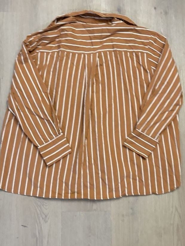 Faithfull The Brand Daija Button Down Maya Striped Shirt Size XS Brown 7