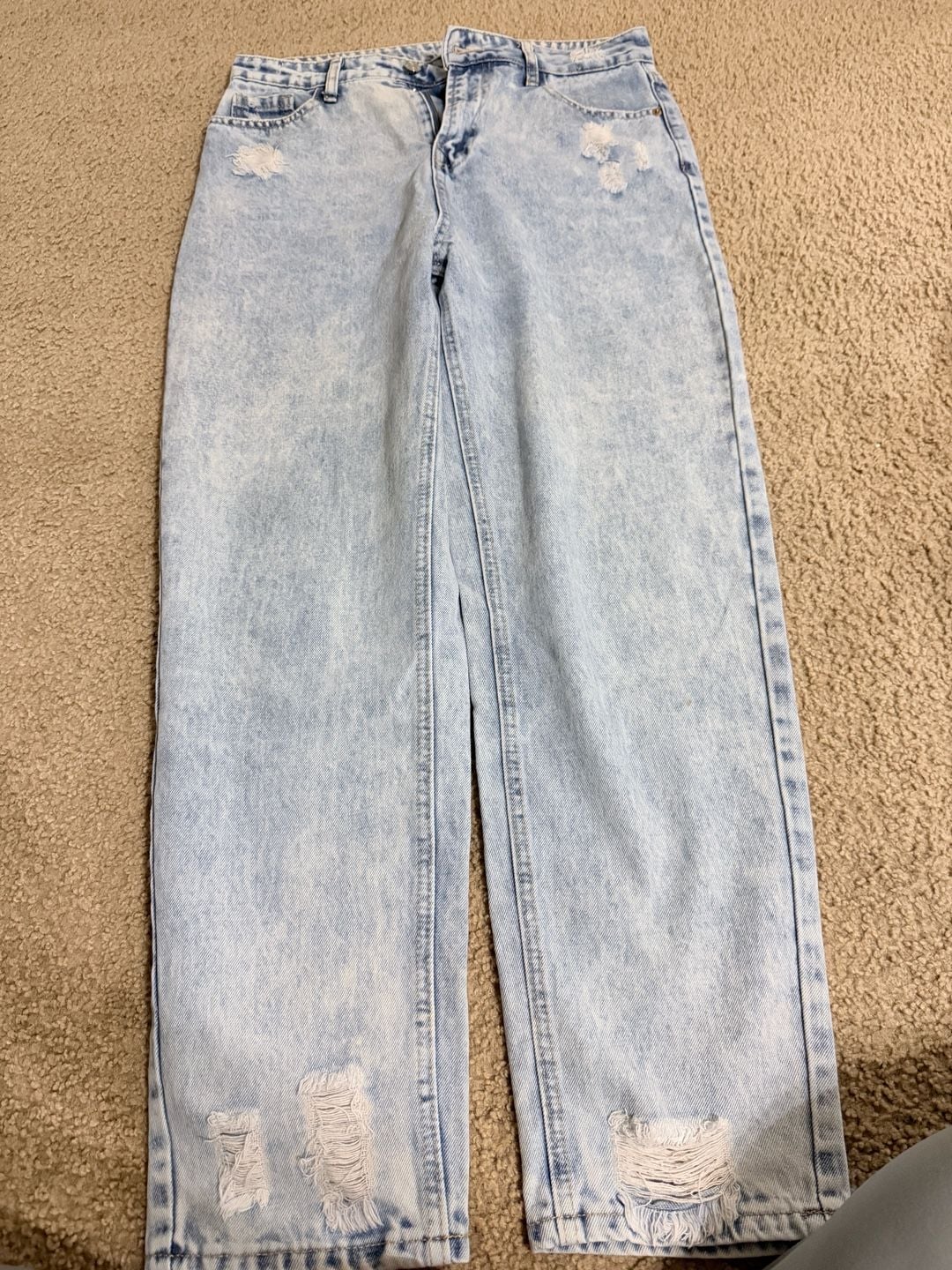 Shein Distressed Acid Wash Straight Leg Jeans Size L 2
