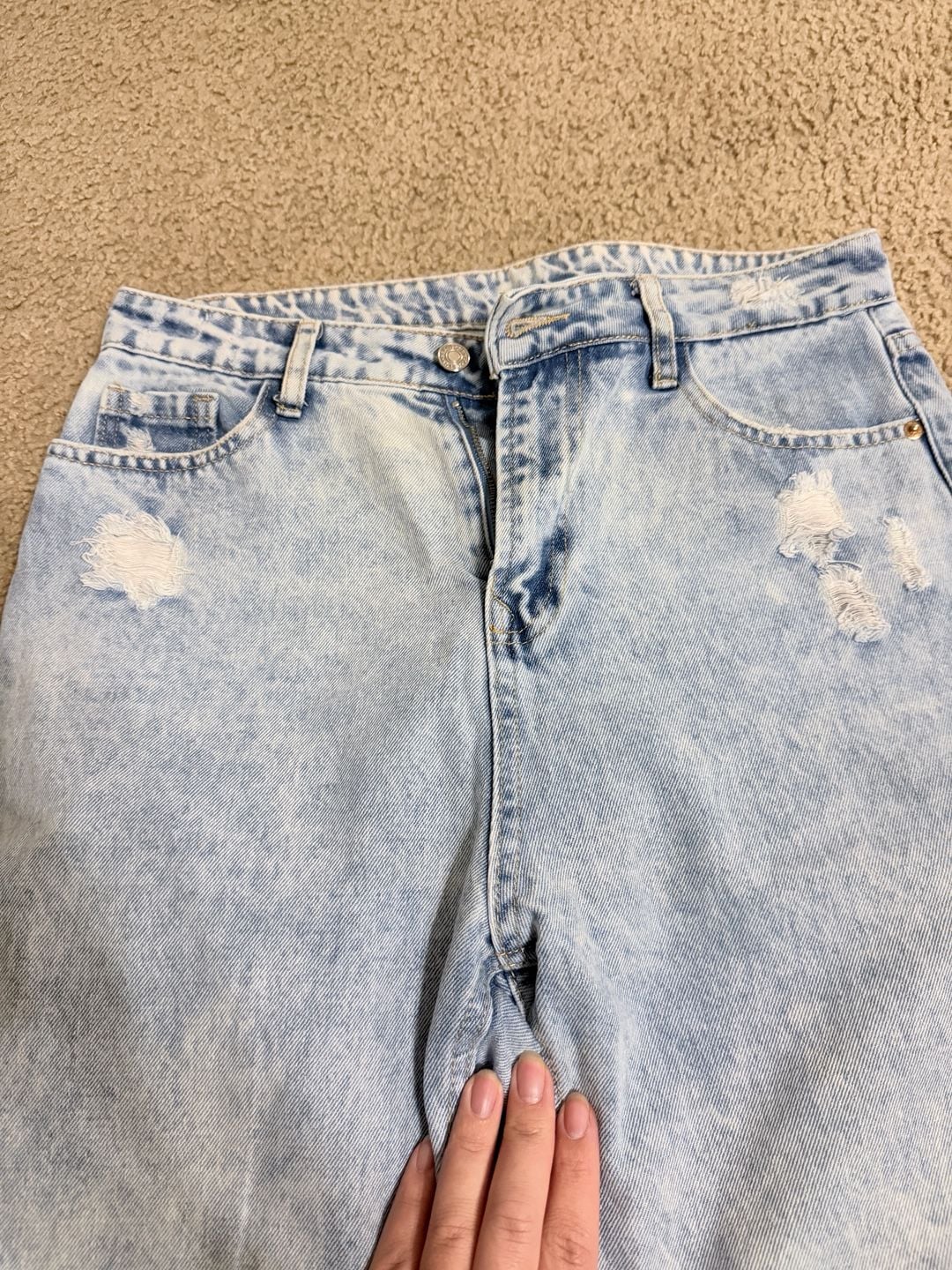 Shein Distressed Acid Wash Straight Leg Jeans Size L 3