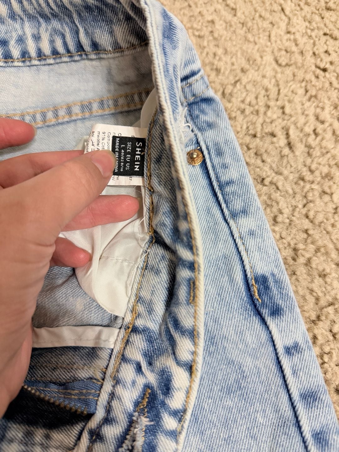 Shein Distressed Acid Wash Straight Leg Jeans Size L 4