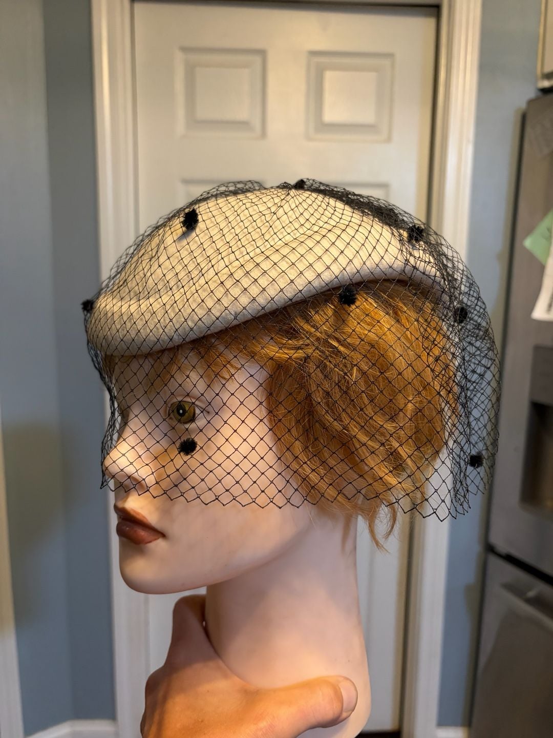 Vintage Wool Pillbox Hat With Black Veil And Bow 2