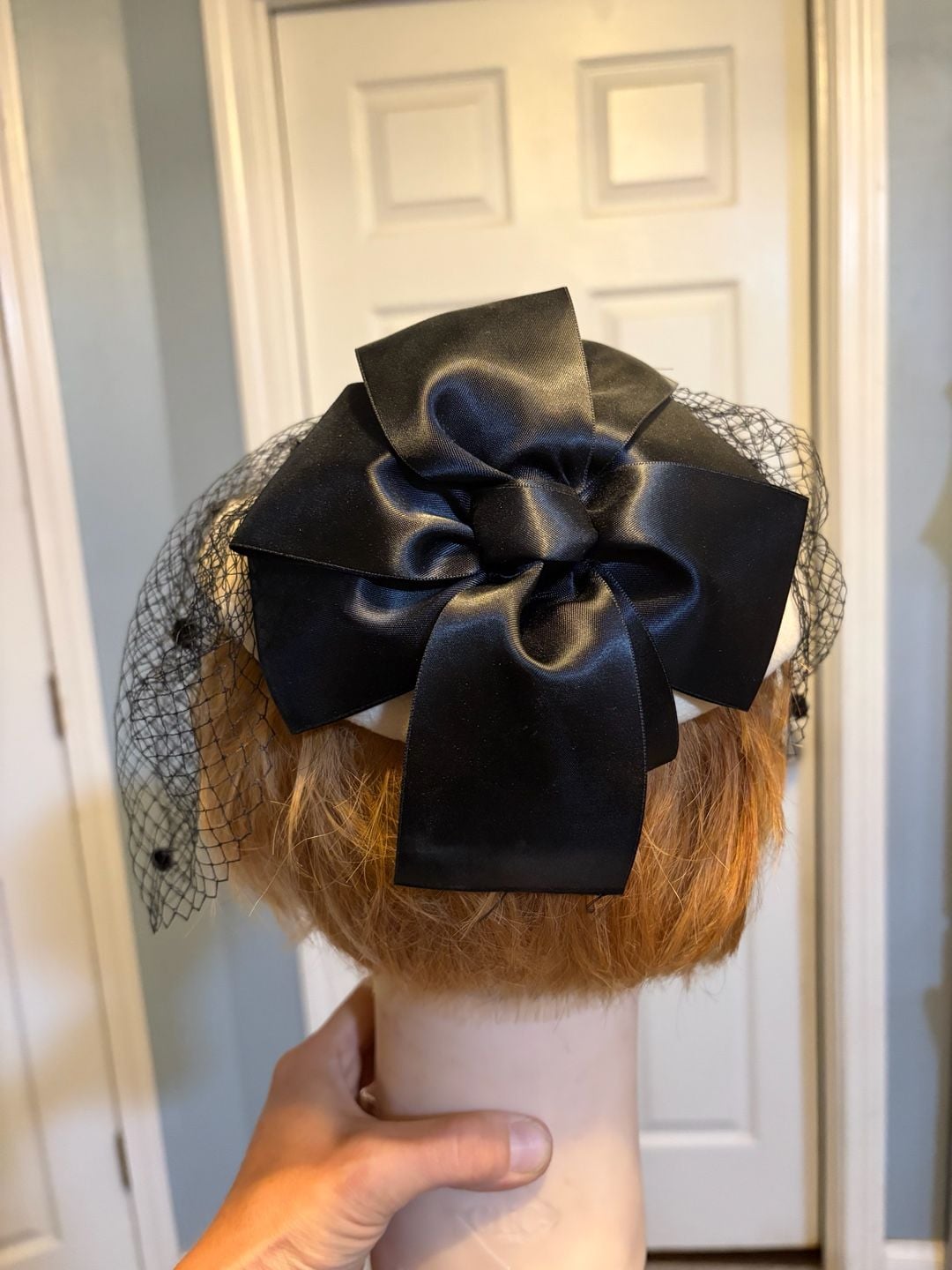 Vintage Wool Pillbox Hat With Black Veil And Bow 3