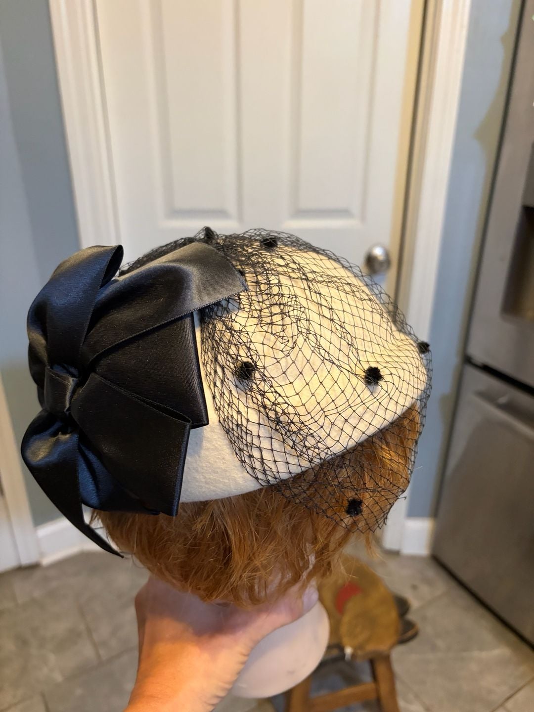 Vintage Wool Pillbox Hat With Black Veil And Bow 4