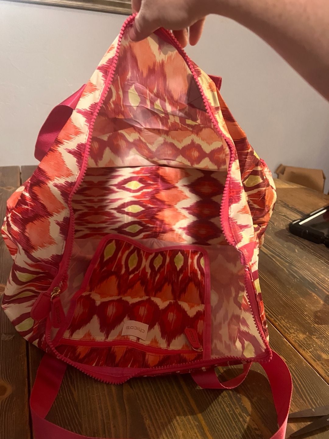 Chico's GWP Packable Print Tote Pink Ikat 3