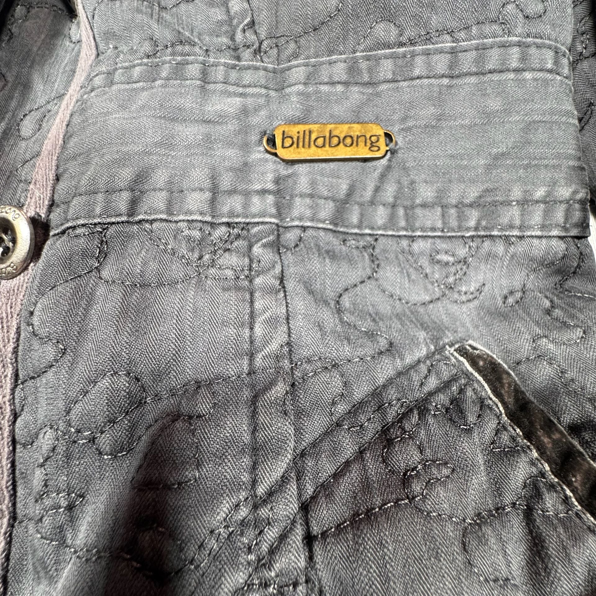 Billabong Quilted Hooded Parka Jacket Size M Gray Faux Fur Trim 3