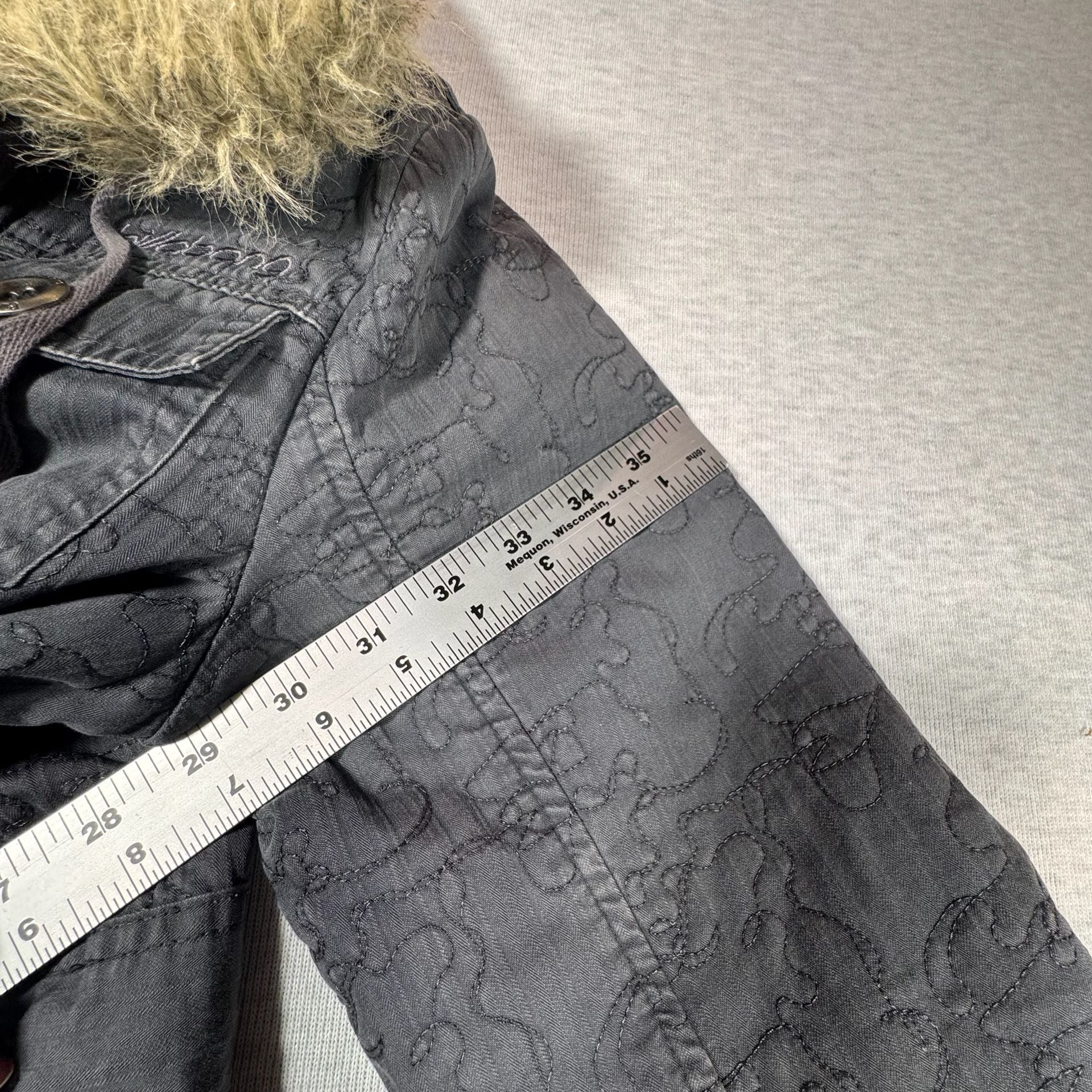 Billabong Quilted Hooded Parka Jacket Size M Gray Faux Fur Trim 6