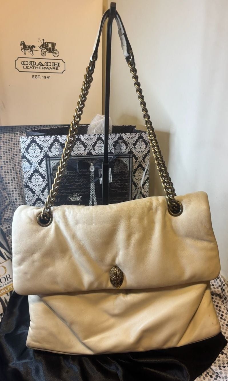 Kurt Geiger London XXL Kensington Quilted Shoulder Bag Off White Leather 3