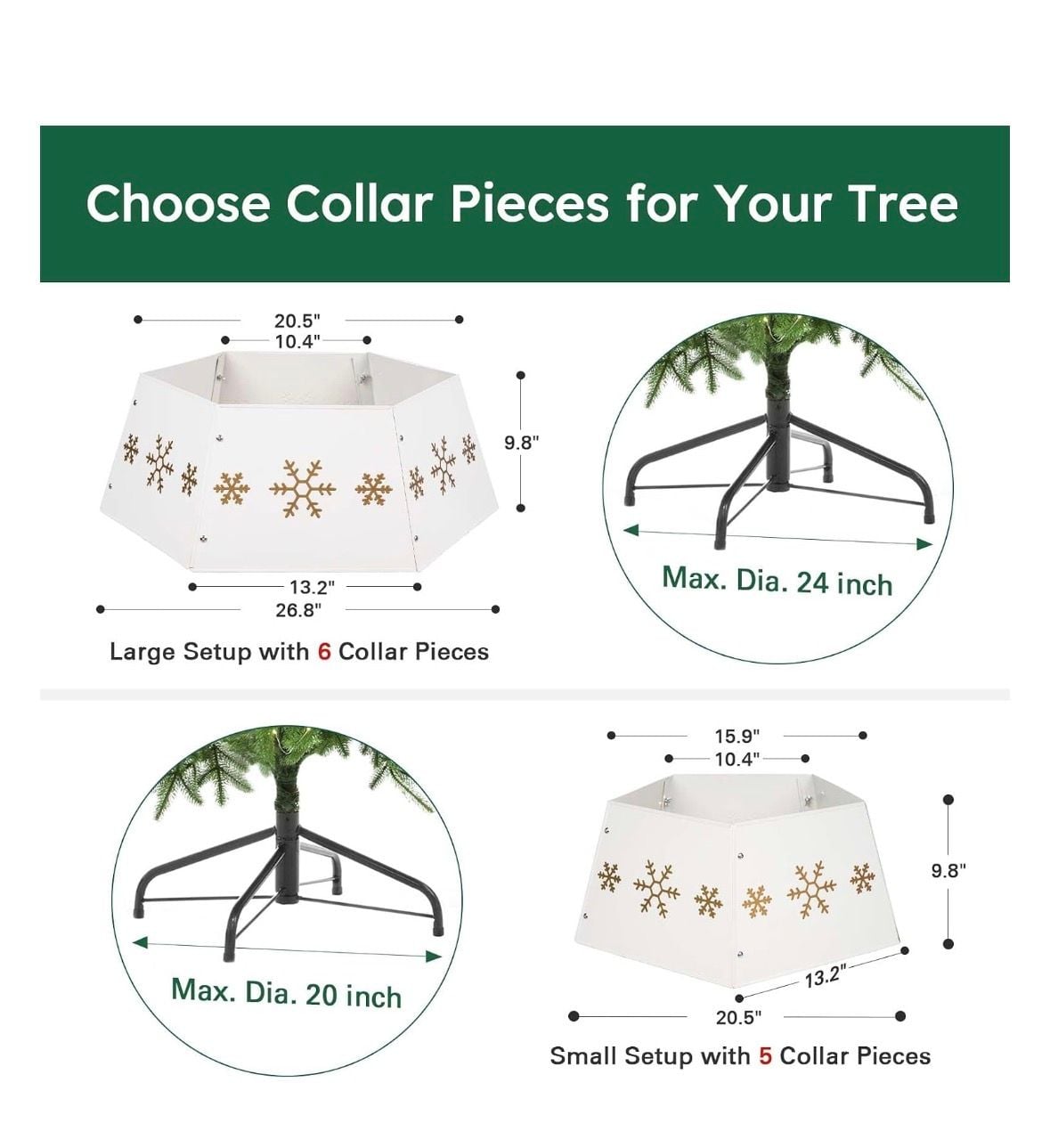 HarcoHome Metal Christmas Tree Collar with 3D Snowflake Authentic, Hexagon Heavy-Duty Iron Tree Base Cover for Pencil Tree, Tree Ring, Tree Skirt for Xmas Decor (Cream with Gold Flakes) : Home 2