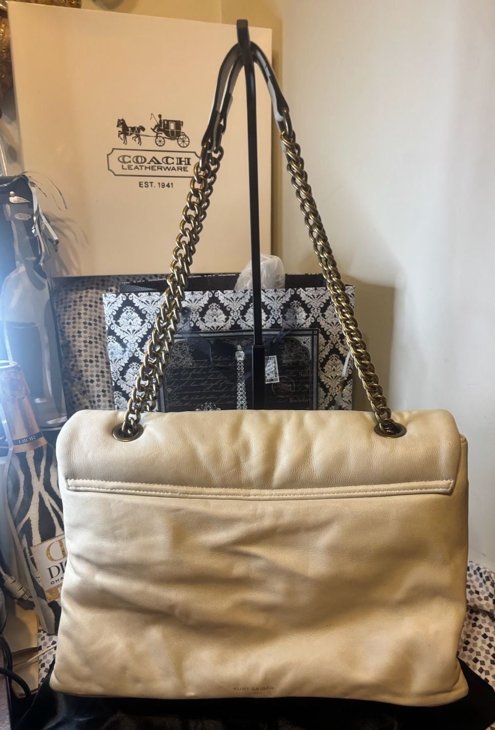 Kurt Geiger London XXL Kensington Quilted Shoulder Bag Off White Leather 8