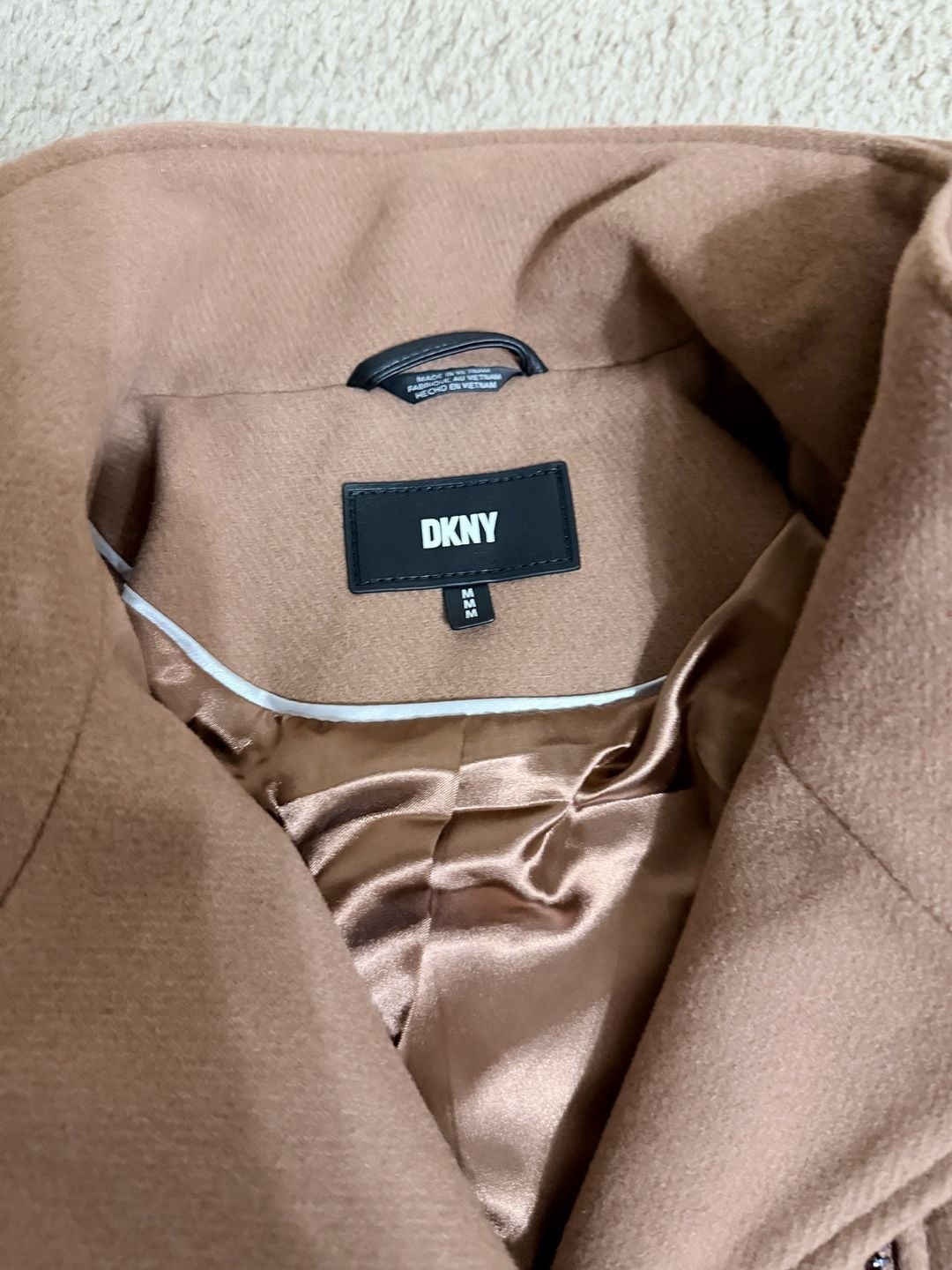DKNY Asymmetrical Zip Coat Size M Camel 3