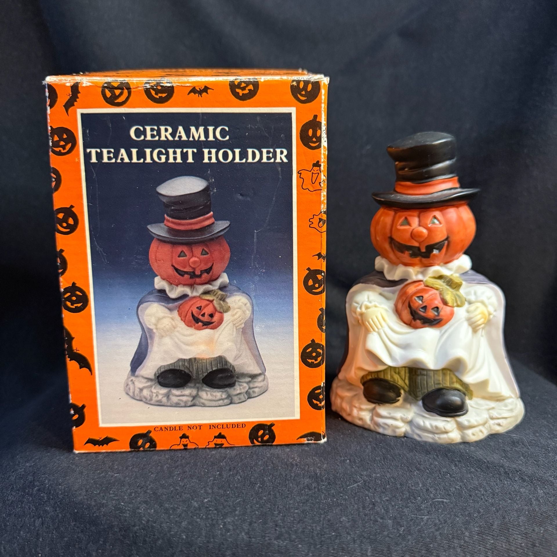 Ceramic Pumpkin Man Tea Light Candle Holder Halloween Decor 8