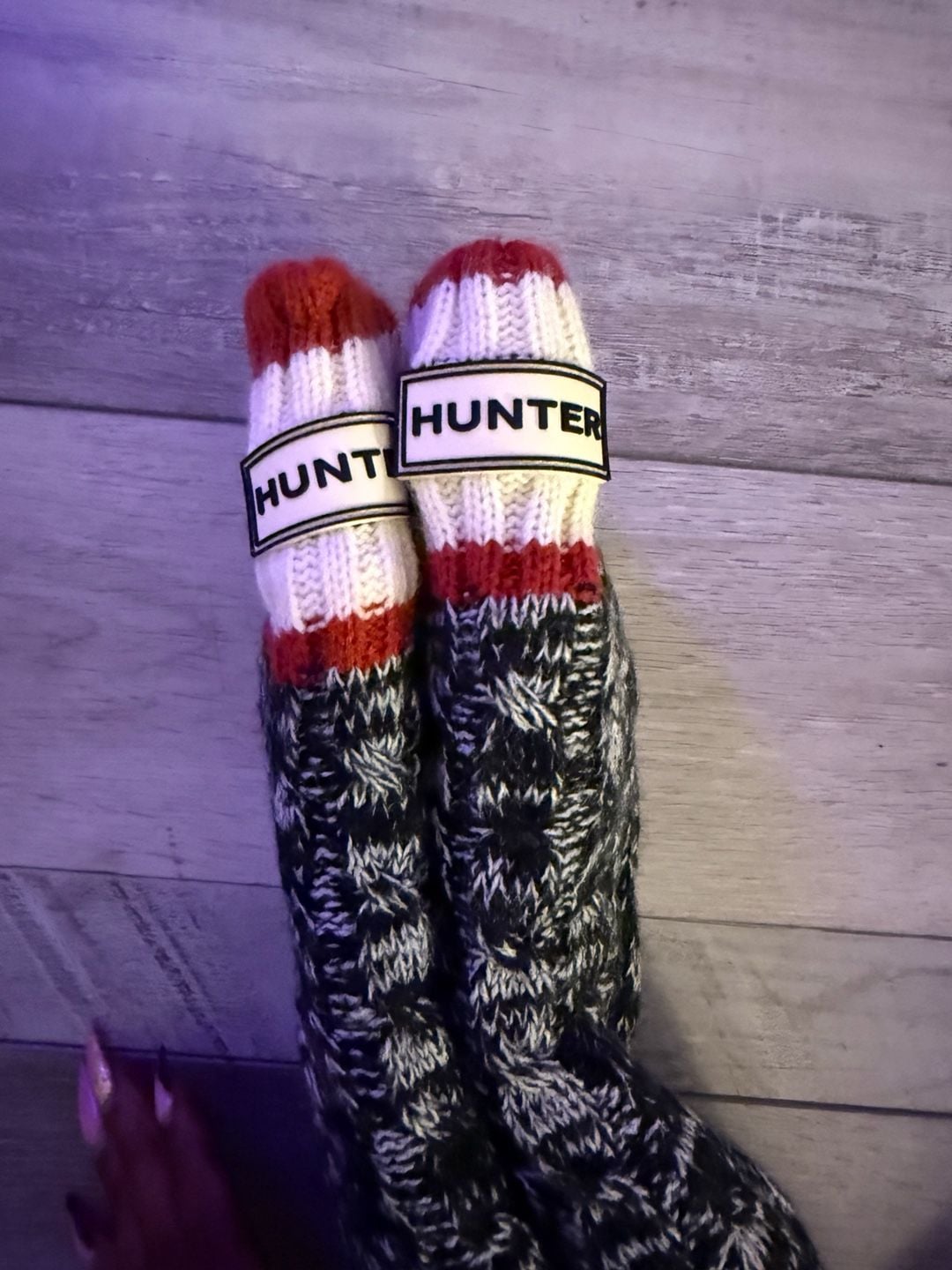 Hunter Cable Knit Boot Socks Black White Red 2
